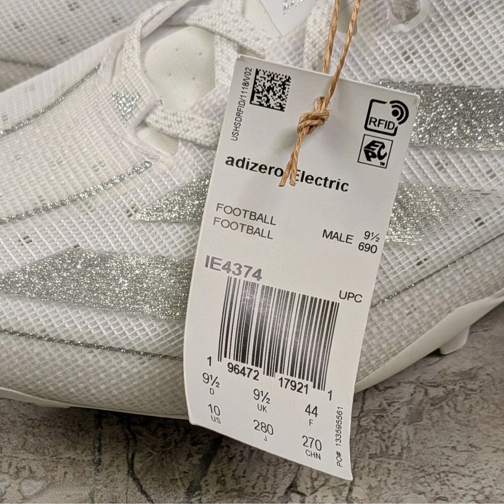 Adidas Adizero Electric Men's 10 White Metallic Silver Football Cleats IE4374